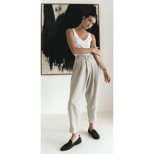 Lu-Ciee Tapered Suiting Linen Trouser Natural Brown Medium NEW